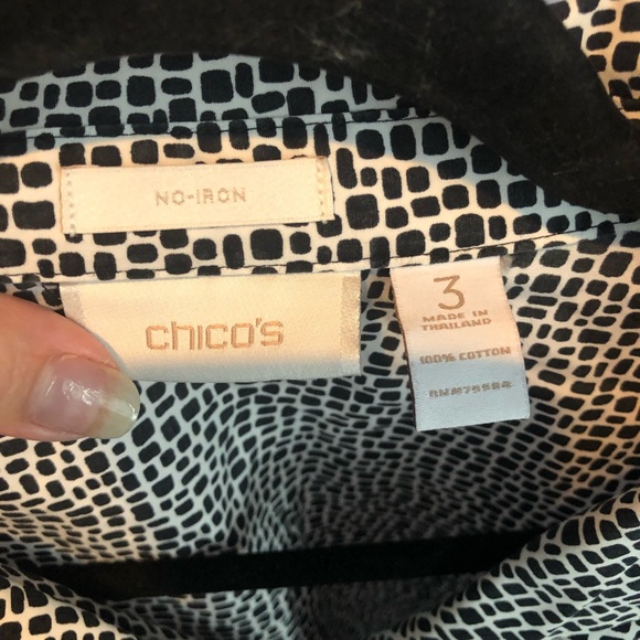 ❤️ 3 for $32/ Chico’s Size 3 Pattern No Iron Button Down Cotton Shirt - Picture 4 of 5